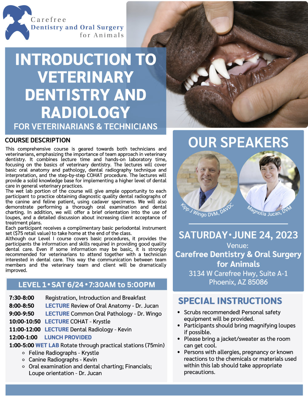 Level I- Introduction to Veterinary Dentistry and Radiology